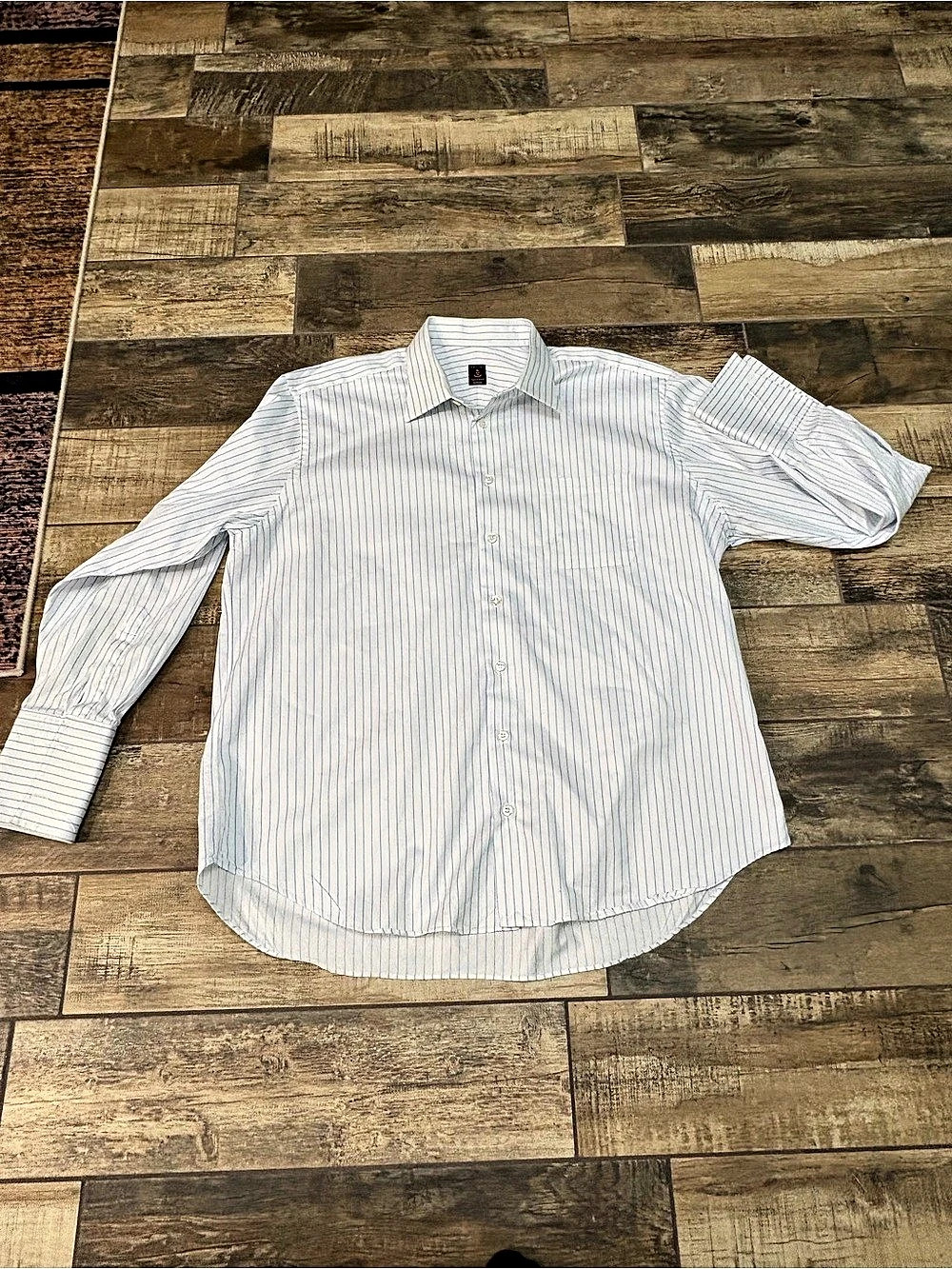 Robert Talbott Bespoke Striped Dress Shirt White & Blue Small